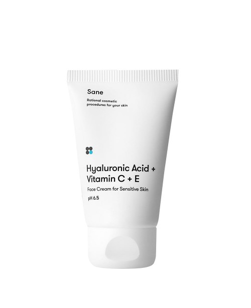 Крем для чутливої шкіри обличчя з гіалуроновою кислотою + вітамін С + Е Sane