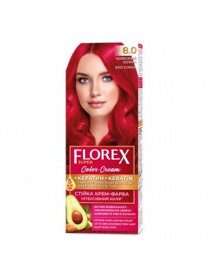 Фарба для волосся Флорекс КЕРАТИН 8.0 Червоний корал, 60 мл