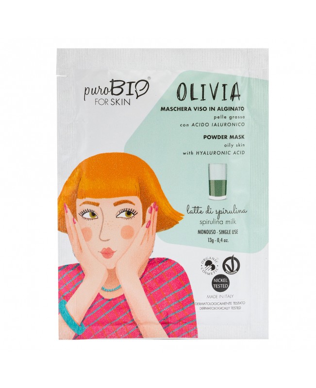 PuroBio МАСКА для обличчя_ OLIVIA для обличчя для жирної шкіри Спіруліна молочко (альгінатна), 13 г