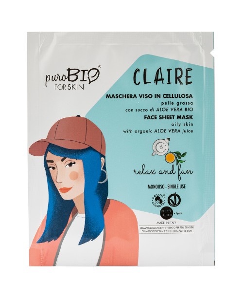 PuroBio МАСКА для обличчя_ CLAIRE для жирної шкіри Relax and Fun (тканинна), 15 мл